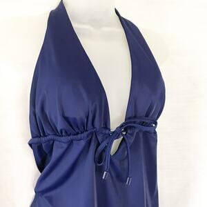 LANDS END sexy blue plunge tank one piece swimsuit